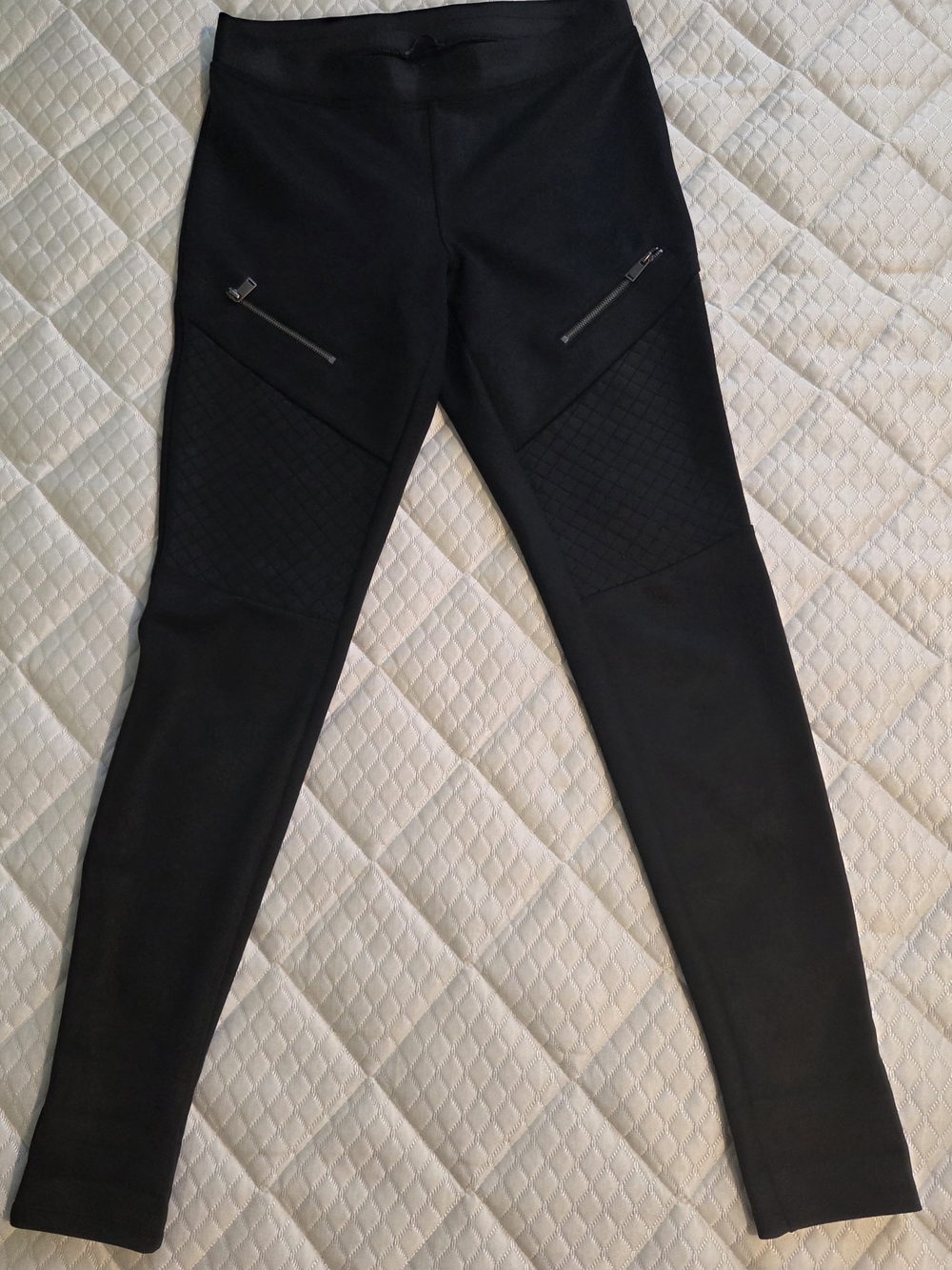Express Small Black Moto Leggings with Quilted Panels & Zipper Detail